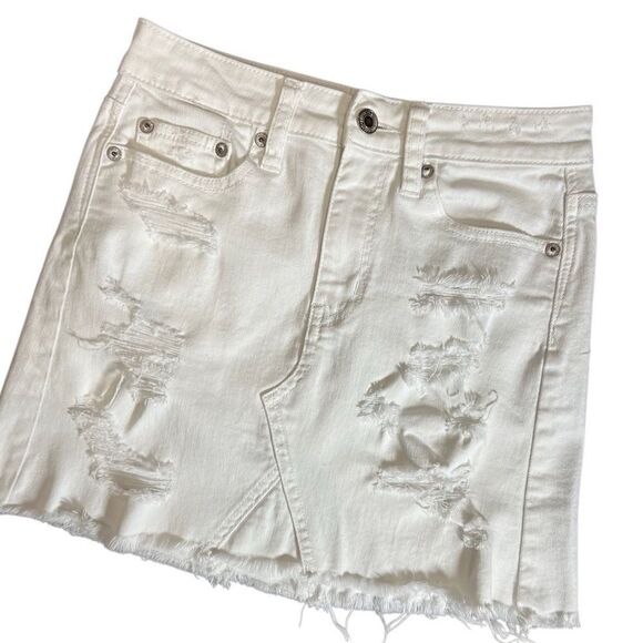 American Eagle high rise festival mini skirt White Distressed Denim Size 00 - Picture 5 of 13